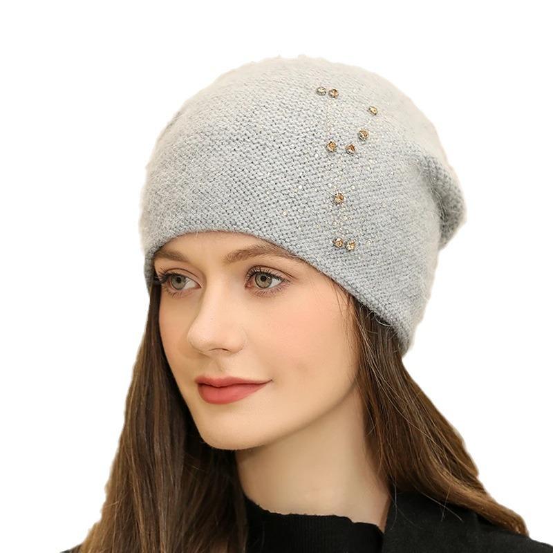 2026 New Women Winter Hat Fashion Decorate Beanie Hat Rabbit Fur Blend Warm Winter Cap for Female Casual Streetwear Knitted Hat