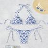 JYL-BK061 Floral Halter Bikini, Lace-Up Alluring Swimwear For Beach Use