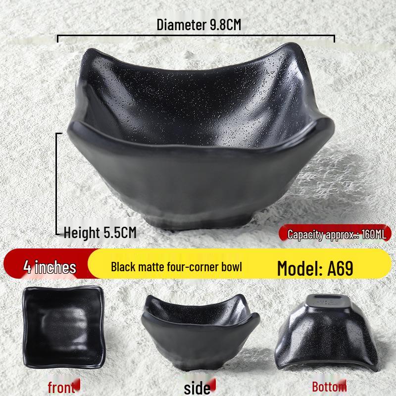 Black Matte Melamine Rice & Dipping Sauce Bowl for Restaurants, Hotels, Hot Pot, and Malatang.