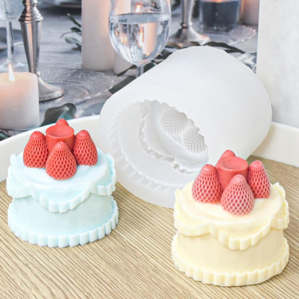 3D Strawberry Cake Shape Silicone Candle Mold DIY Handmade Chocolate Soap Plaster Epoxy Craft Making Tools Ice Cube Baking Molud