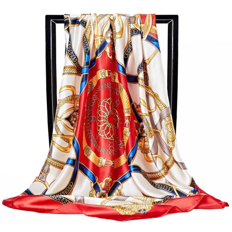 Fashion Scarves For Women Print Silk Satin Head Scarf Female 90cmx90cm Luxury Brand Square Shawl Large Hijab Scarfs For Ladies