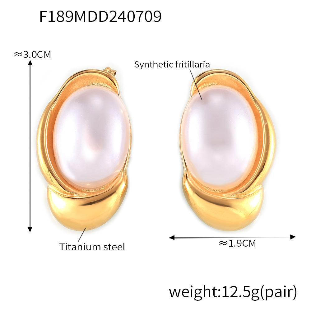 

Винтажные овальные серьги-пусеты из перламутра, придворный стиль, позолоченная титановая сталь