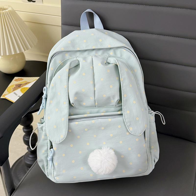Schoolbag High Value Polka Dot Rabbit Ears Backpack for Primary and Secondary School Students Class Schoolbag Cute Large Capacity Lightweight Travel