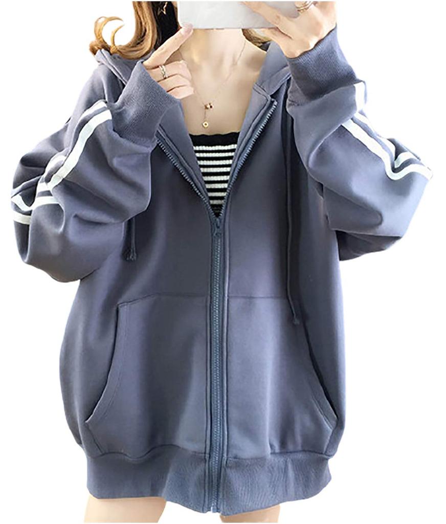 Oversized Loose Long Summer Perfect for Spring and Outdoor and Korean Unisex Harajuku Oversized Dark M.Luce Women's Zip-Up Hoodie, Two-Line Fit,