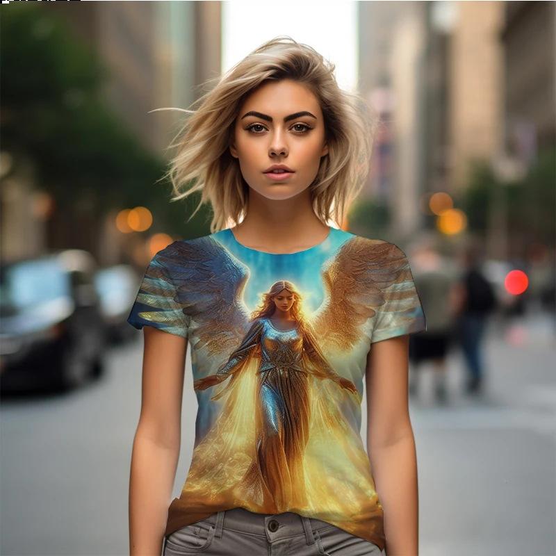 Elegant Angel 3D Digital Printed Women's Fashion Round Neck Short Sleeved T-shirt