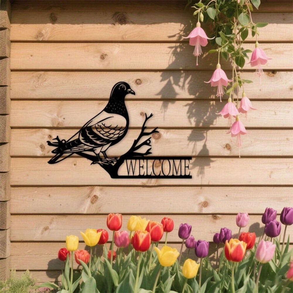 Minimalist Dove Metal Wall Art Welcome Sign Branch Design Outdoor Indoor Door Decor