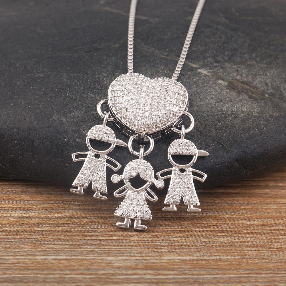 AIBEF Trendy Boy/Girl Pendant Necklaces Women Charm Cute Chain Choker Heart Family Jewelry Son/Daughter Birthday Gifts