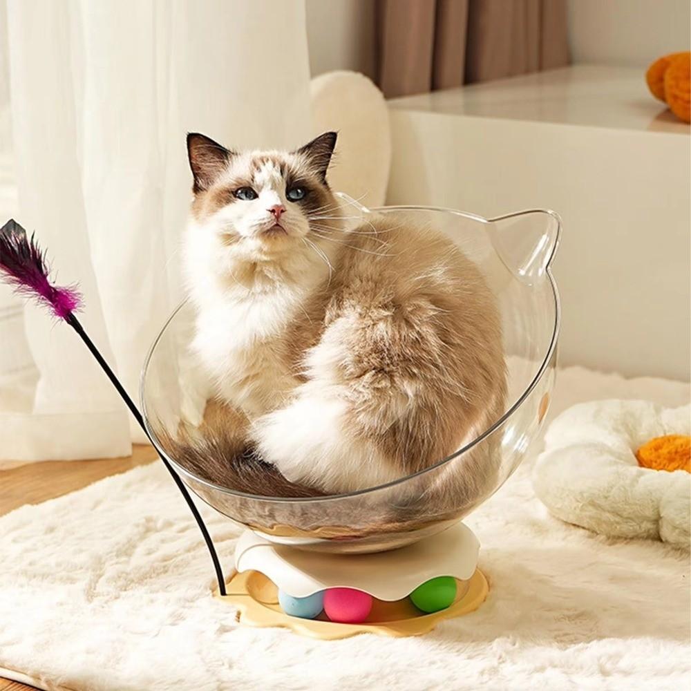 Pet Accessories Transparent Spacecraft Cat's Nest Semi-enclosed 2-in-1 Kitten Sleeping Nest Removable Washable Cat Turntable