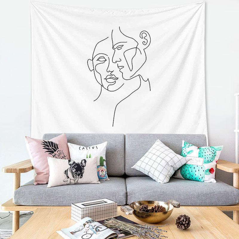 

Гобелен Настенный Простой Арт Черно-белые Линии Фон Декоративный для Спальни 100x75cm