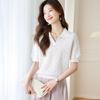 Srcr Women's Jacquard Polo Knit Top with Mulberry Silk