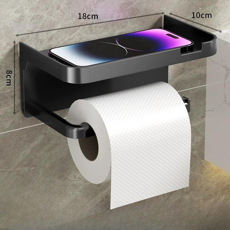 

1 шт. Самоклеящийся настенный держатель для туалетной бумаги без сверления с полкой для хранения 1PC чёрный