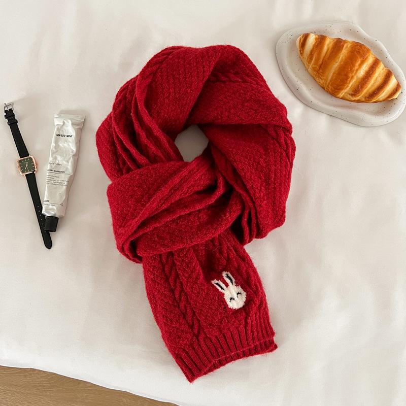 New flower solid color soft waxy knitted wool scarf female autumn and winter student versatile warm scarf