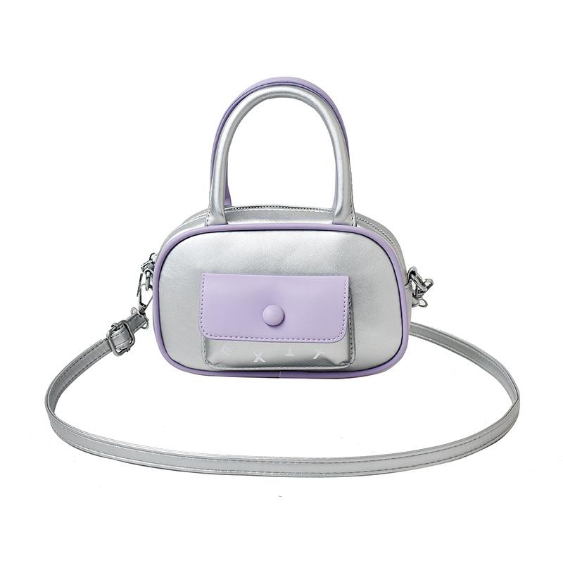 

Весна и лето горячая распродажа корейская версия контрастный цвет дофамин портативная сумка-бостон женская повседневная универсальная зарубежный стиль стиль для поездок на работу мессендж серебряный