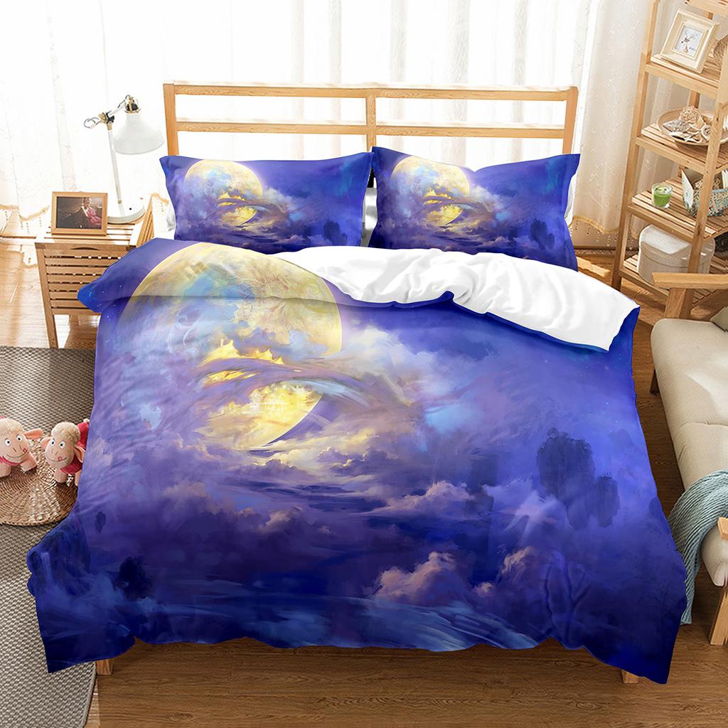 Moon Night Tree Duvet Cover Set Beautiful Landscape Pattern Polyester Comforter Cover with Pillowcase for Men Women Bedding Set