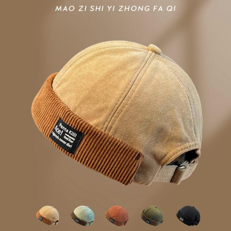 Bonnet Vintage Y2K Sans Visière Chapeau Docker Sans Bord Rétro Dôme Velours Côtelé pour Hommes Femmes Hip Hop Streetwear Casquette Hiver Automne