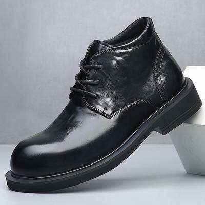 High-top Cotton Shoes Men's Winter New Leather Martin Boots Medium-top Velvet Warm Business Casual Leather Shoes