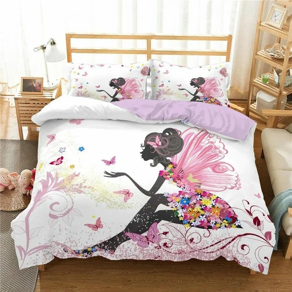 Romantic Style Duvet Cover Fairy Girl With Wings Pattern Bedding Set For Women Couple Flying Butterflies Decor Comforter Cover
