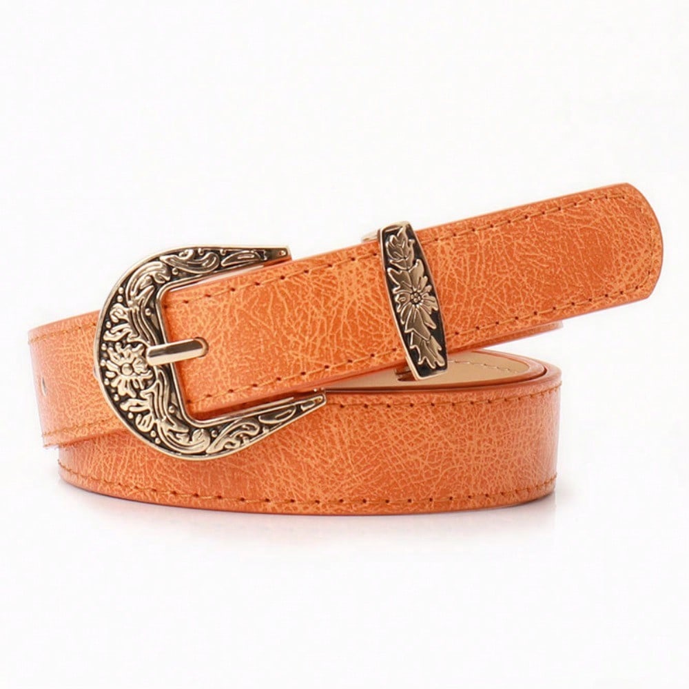 New Vintage Carved Button Women's Belt, Fashionable Versatile Jeans, High-end Belt for Women