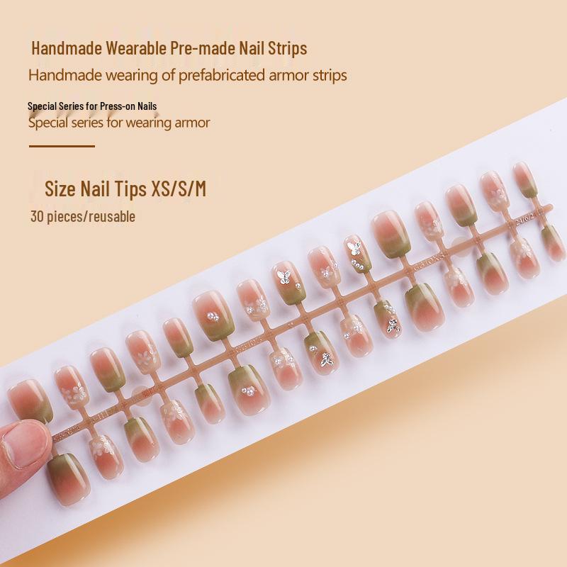 

High-End Autumn Butterfly Flower Rhinestone Nail Art Strips - 30 Cat Eye False Nails Glue Version