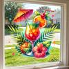 Summer Window Clings Cocktail Pineapple Hibiscus Flower Beach Pool Party Static PVC Stickers for Hawaiian Tropical Theme Home Decor