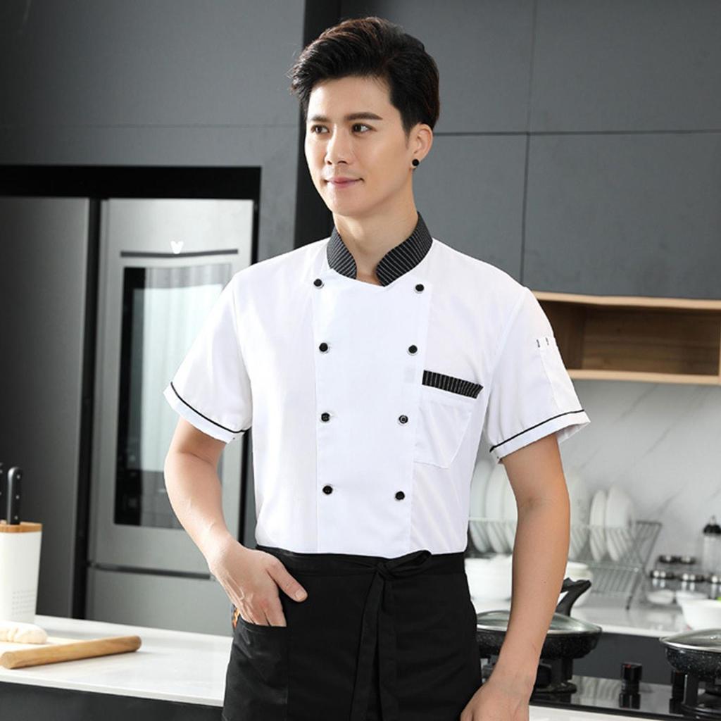 Chef Jacket Short Sleeve Food Kitchen Lightweight Cooker Coat