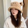 Ok Ear Bear Letter Embroidery Plush Fisherman Hat Bucket Cap Protection Sun