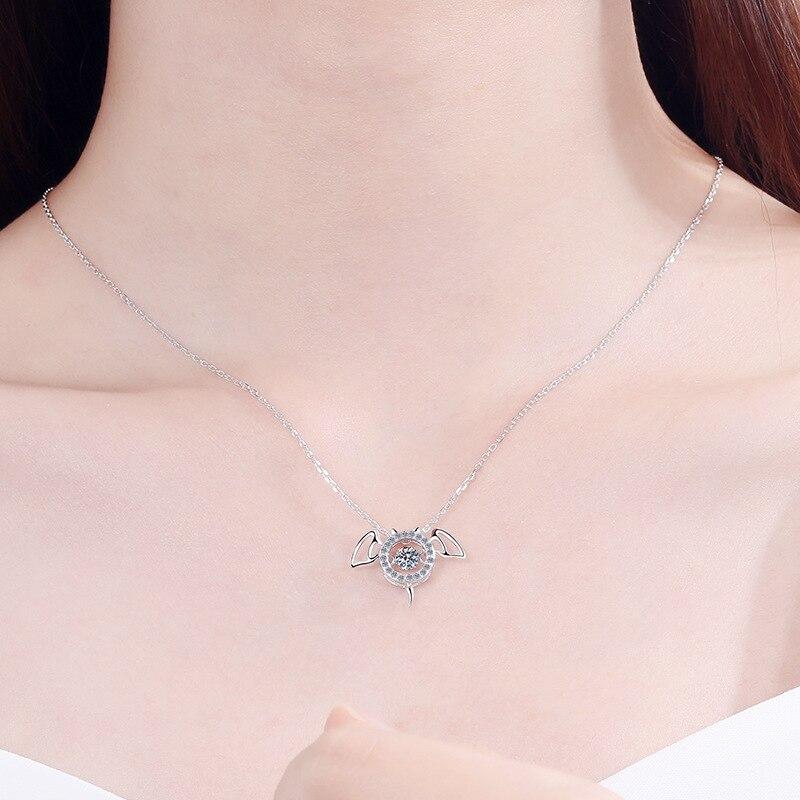 Real Moissanite Necklace Brilliant Diamond Bat Evil Devil Pendant Necklaces For Women Men Anniversary Gift Fine Jewelry