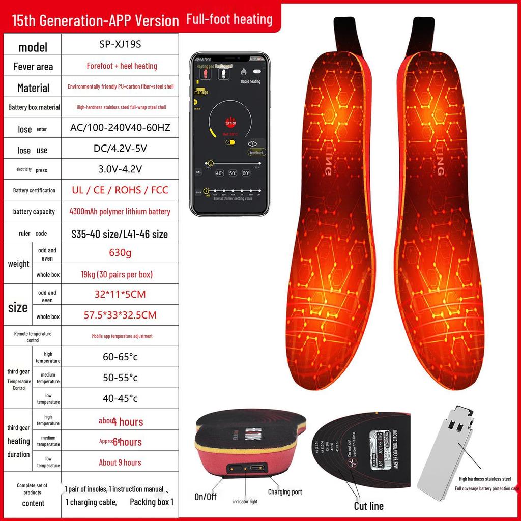 Smart Unisex Heating Insoles with APP Control & USB Charging