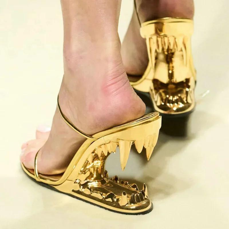Fashion Spring Fashion Show, Teeth Shaped Heels, High Heels with Exposed Toes, Sloping Heels, Round Toe Fashion Women's Shoes