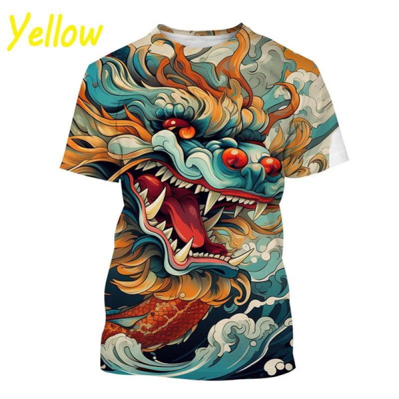 

Чоловіча модна модна футболка з 3d-драконом, вуличний хіп-хоп, смішна особистість, топ з короткими рукавами XXXL небо синє кольору