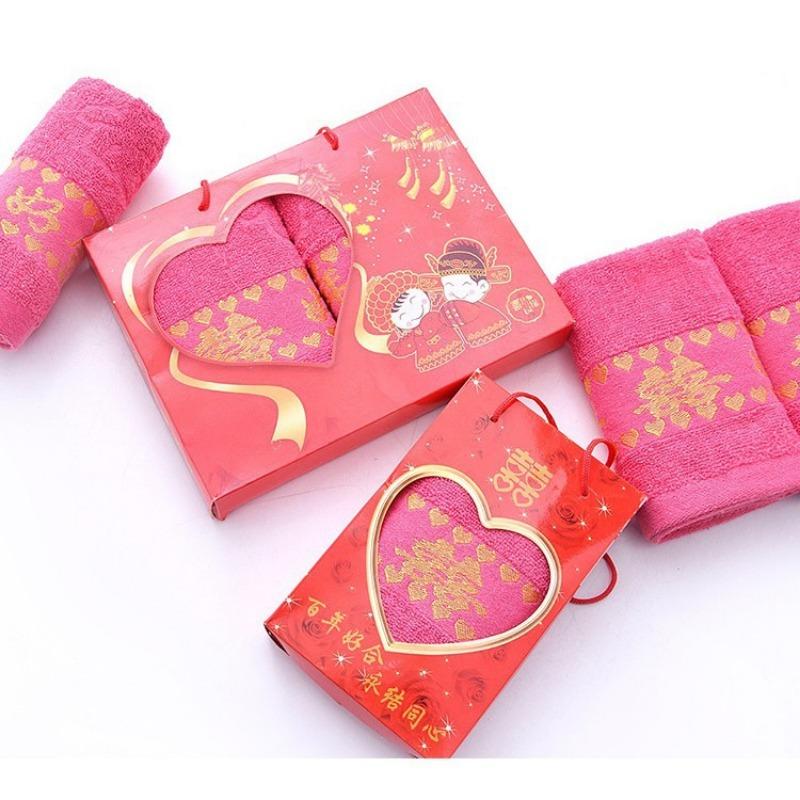 Deep Powder Century-old Good Harmony Towel Cotton "Xi" Character Gift Box Towel