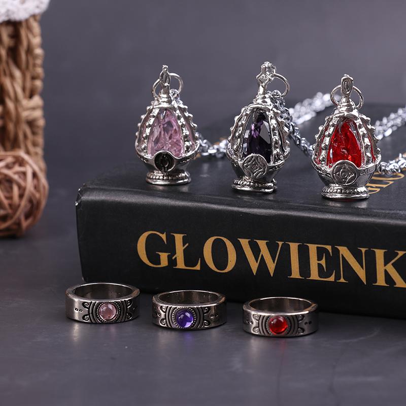 2Pcs/Set Anime Magica Cosplay Gem Necklace Pendant Ring Set Gift Party Prop