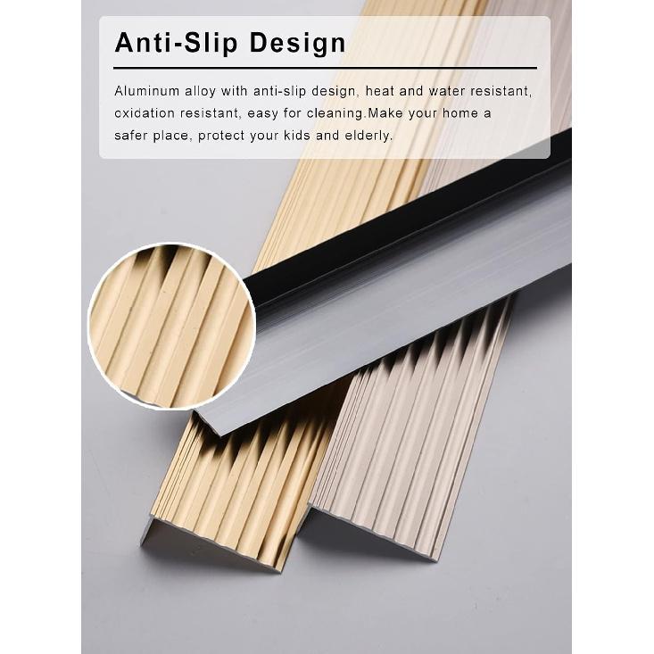 Transition Strip L-Shaped Floor Transition for Stairs,Non-Slip Aluminum Stair Treads for Tile/Wood/Laminate,Edge Protectors Decoration,Edging Strip
