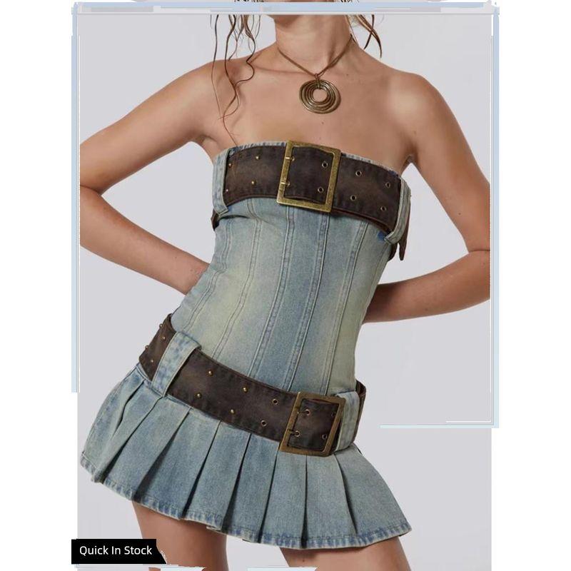 Millennium Sexy Retro Denim Pleated Dress Belt