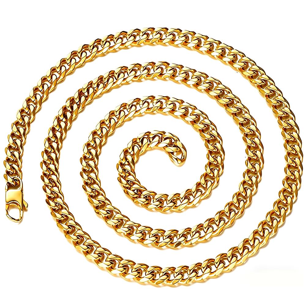 Titanium Steel Gold Cuban Link Necklace & Bracelet Set: No Fading, Stainless Steel, Hip Hop Trendy Accessories.
