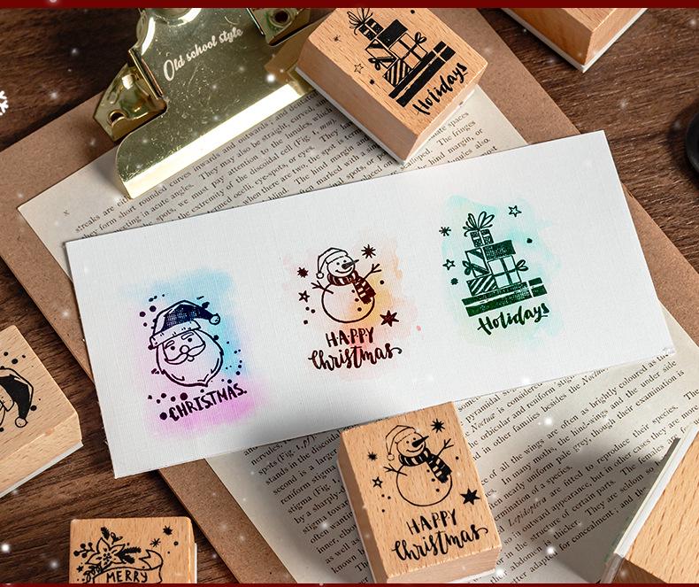 DIY Christmas Wooden Stamp Set for Journal and Diary Decoration