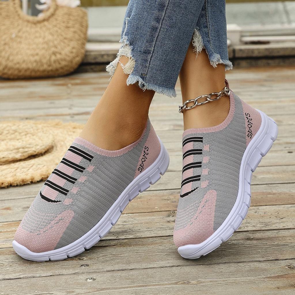 Lightweight Slip On Sneakers for Women Breathable Knit Upper Flexible Sole Casual Walking Shoes
