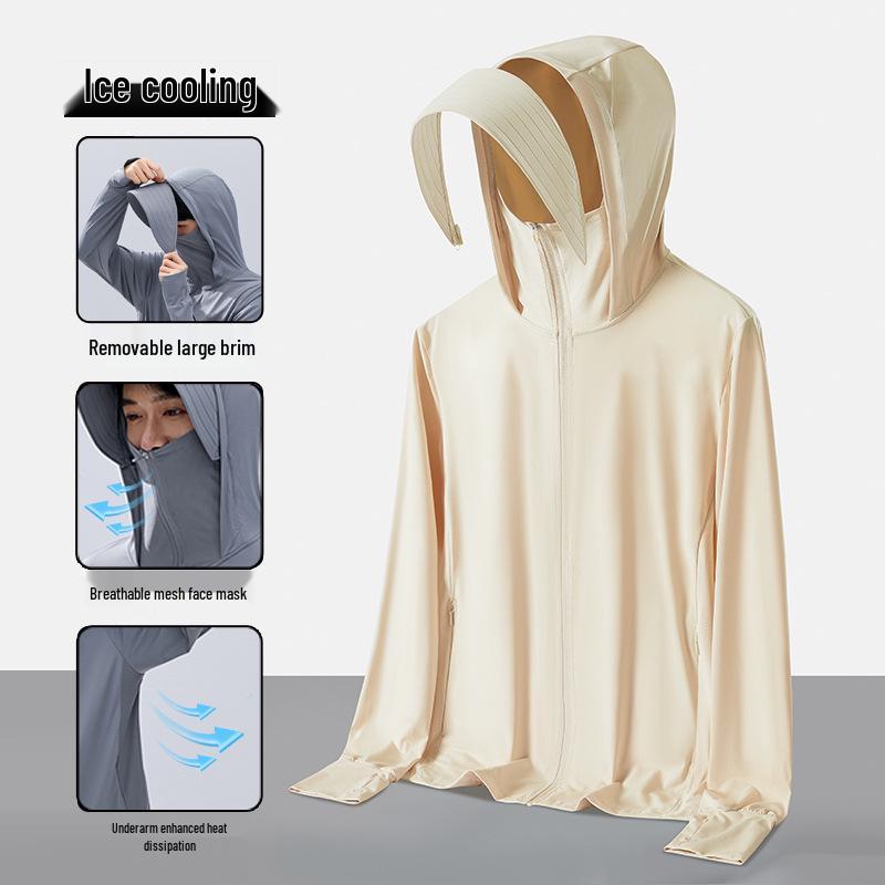Unisex UPF50+ Cooling Ice Silk Sun Protection Jacket with Detachable Brim for Outdoor Cycling