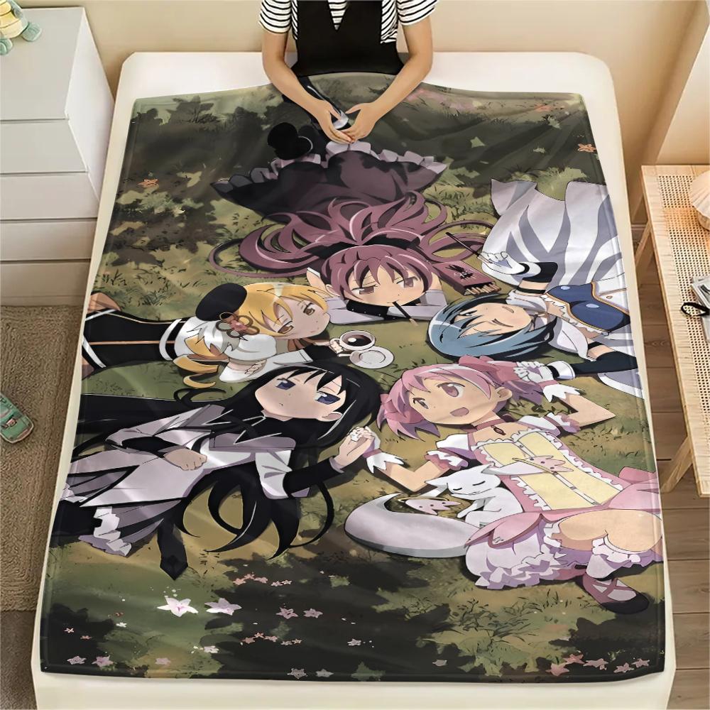 1PC Puella Magi Madoka Magica Print Flannel Blanket, High Quality All Seasons, Home Decor, Warmth and Comfort, Perfect for Christmas Gifts