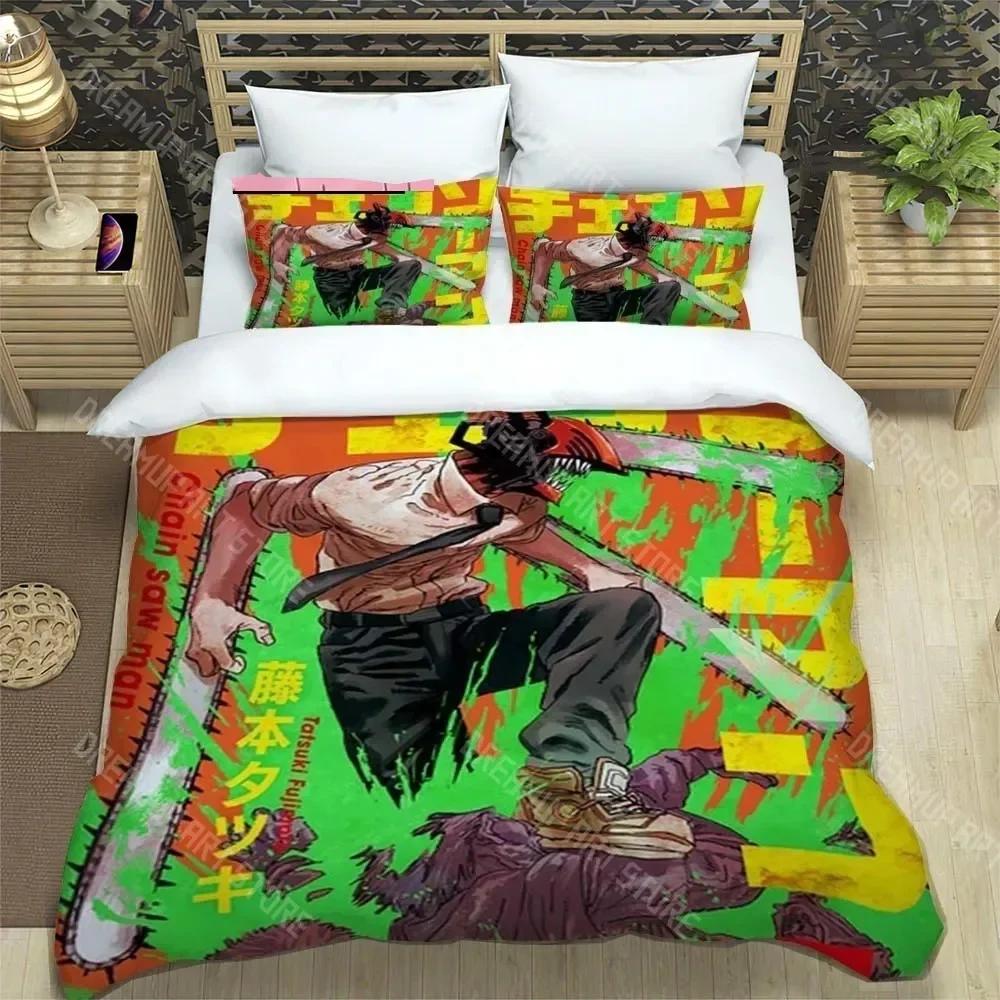 3D Print Fashion Anime Chainsaw Man Bedding Set Boys Girls Twin Queen King Size Duvet Cover Pillowcase Bed Boys Adult Bedroom