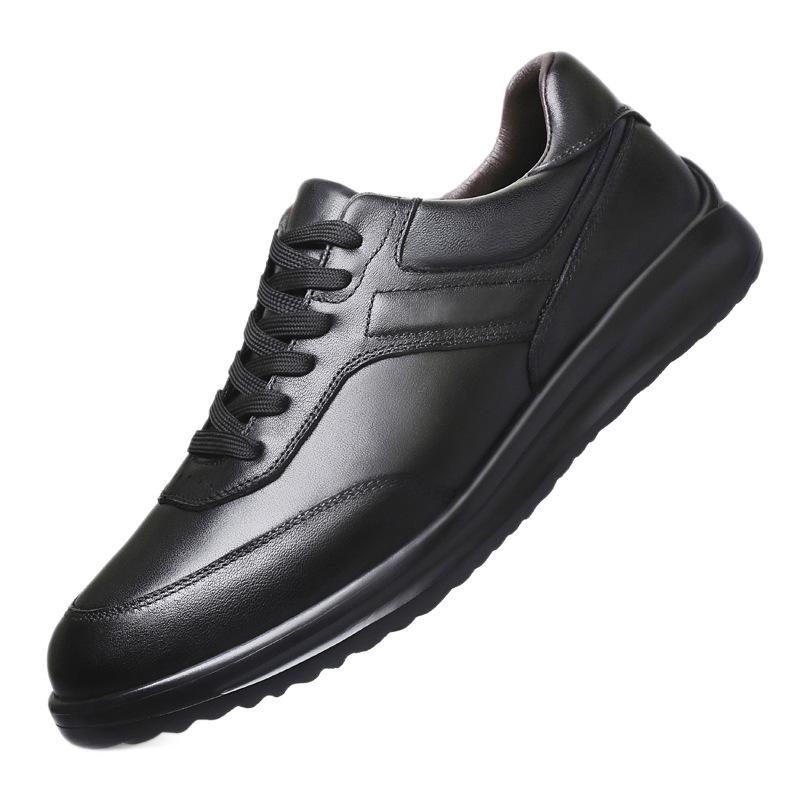 Men's Black Genuine Leather Soft Sole Lace-up Casual Breathable Business Shoes