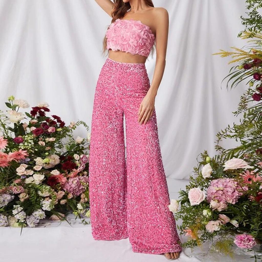 Women's Waist-Slimming Sequin Wide-Leg Pants - Summer Fashion, European & American Style