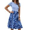 Women's Fashionable Retro Patterned Printing Color Blocked Belt Casual Dress