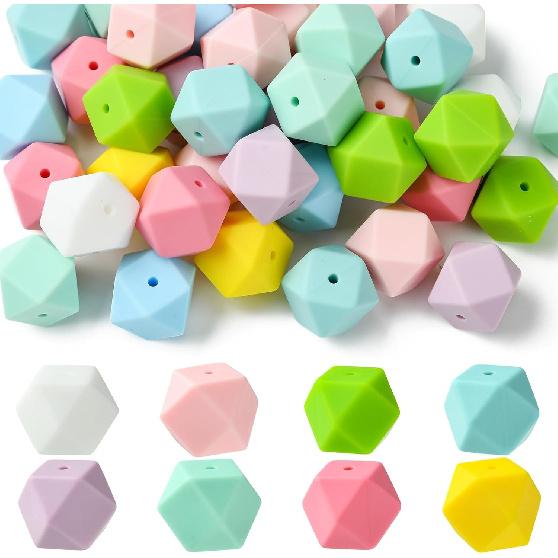 DanLingJewelry 50Pcs 17mm Hexagon Silicone Beads Large Colorful Polygonal Hexagonal Silicone Rubber Loose Beads for Pen Lanyard DIY Jewelry Making