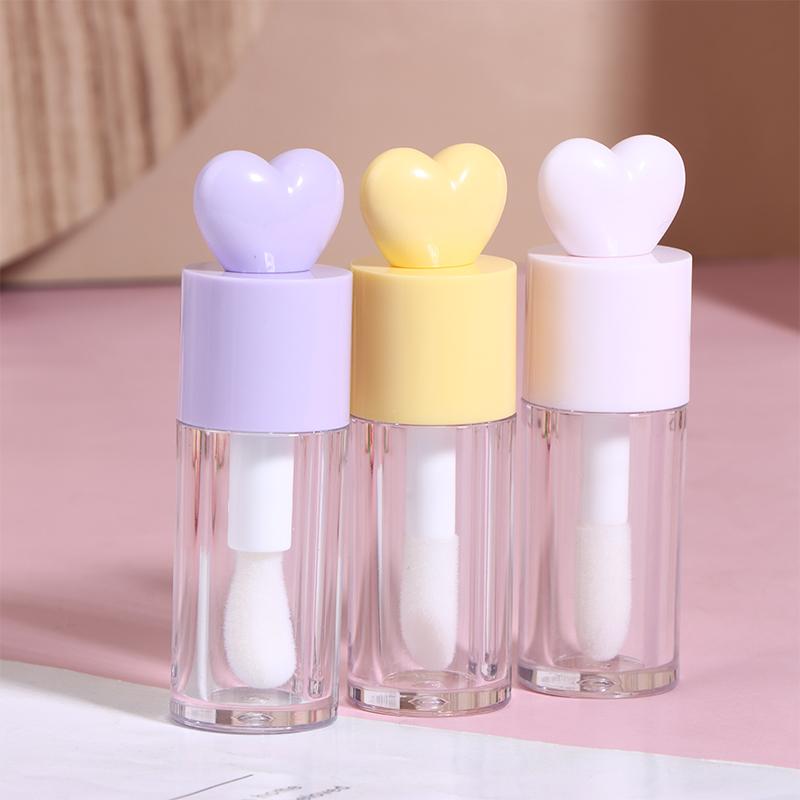 Tubes de Gloss Mignons en Forme de Cœur Transparents Rechargeables 4ml Contenants Cylindriques avec Applicateur Baguette pour Baume à Lèvres et Gloss DIY