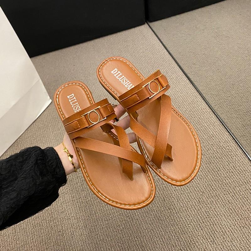 

Fashion Women Summer Sandals Comfy Ligh Flats Heel Clip-toe Slides Lady Casual Beach Slippers Fashion Belt Buckle Decor Woman Flip-flops 36