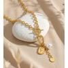 Yhpup Stainless Steel Imitation Pearls Flower Drop Charm Necklace Tarnish Resistant Metal Statement Chain Fashion Jewelry Gift