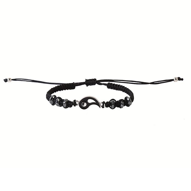 1Pcs Simple Tai Chi Bagua Black And White Yin And Yang Rope Braided Telescopic Adjustment Bracelet For Men And Women Coupl