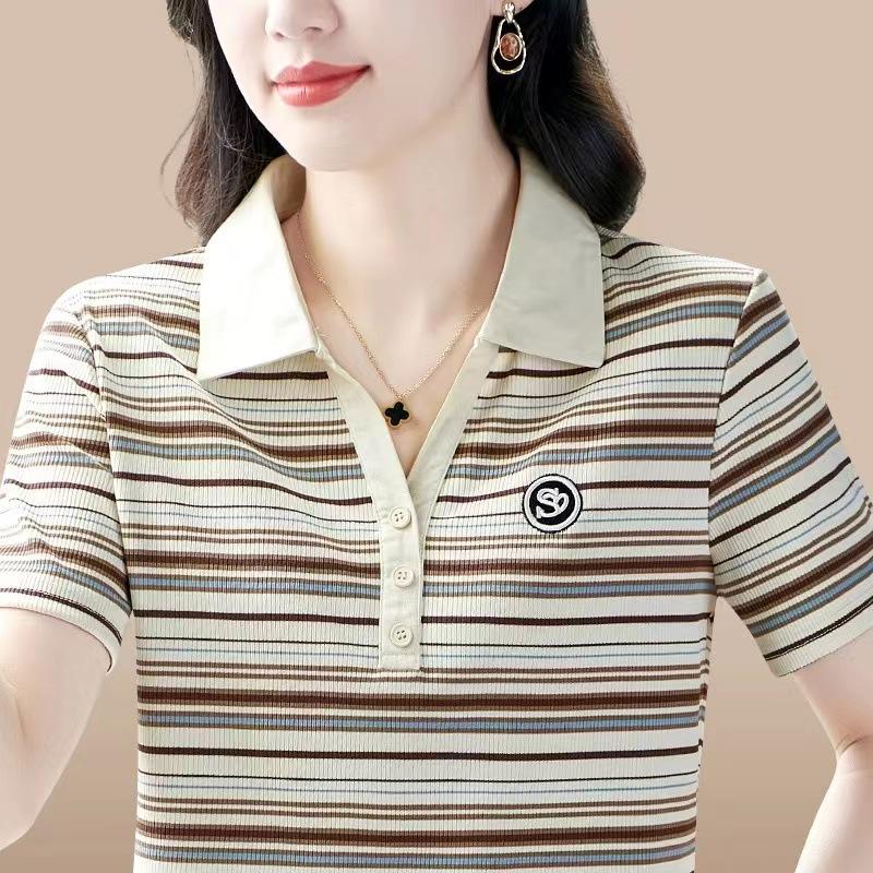 Mamas Kurzarm-T-Shirt Im Sommer Neues Lässiges Oberteil Mode für Frauen mittleren Alters Altersreduzierend Schlankmachendes Basic-Shirt für Frauen