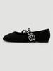 Black Double Buckle Strap Mary Jane Shoes, Retro Silver Ring Buckle Design